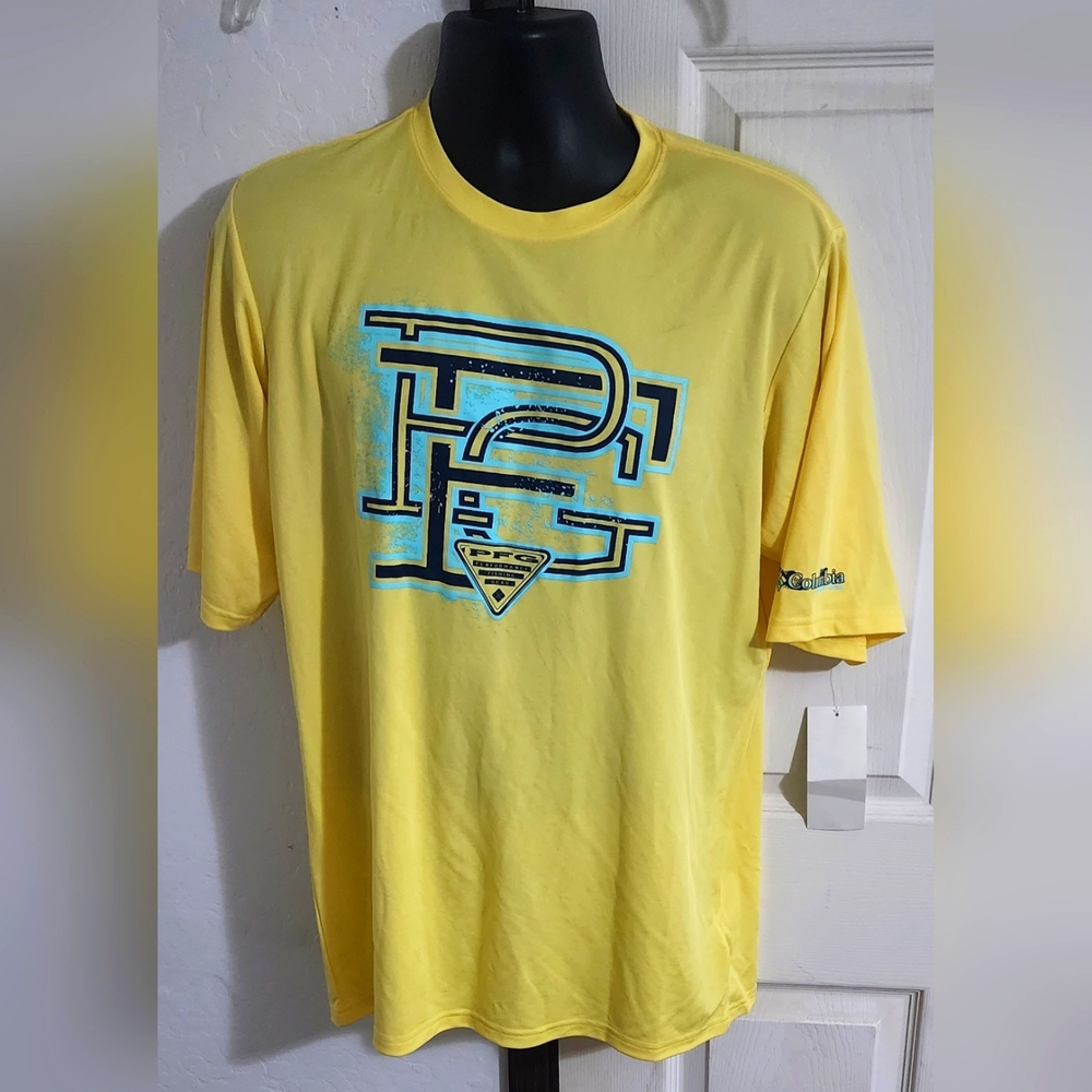 Columbia Shirt Men Medium‎ yellow Short Sleeve PFG Performance Fishing Gear NWT